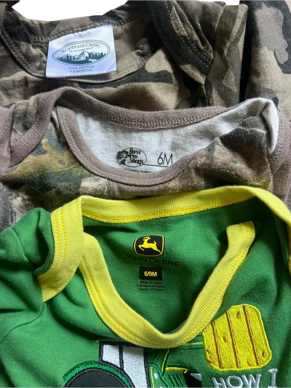 John Deere Green and Camo Baby Onesies